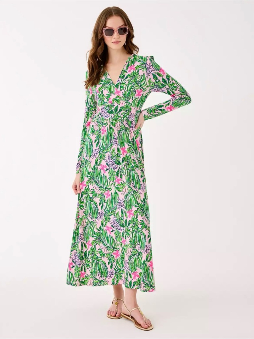 NWT Lilly Pulitzer 14 SOLENE LONG SLEEVE MIDI DRESS “Roaring With Joy” sz 14